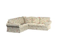 Dekoria Potah na pohovku IKEA Ektorp rohová, na blankytném podkladu červené, žluté a bílo-šedé květy, pohovka Ektorp rohová, Londres, 143-89