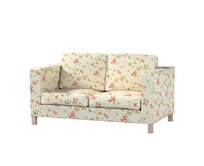 Dekoria Potah na pohovku IKEA Karlanda 2-místná, krátký, na blankytném podkladu červené, žluté a bílo-šedé květy, pohovka Karlanda 2-místná, Londres, 143-89