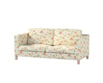 Dekoria Potah na pohovku IKEA Karlanda rozkládací, krátký, na blankytném podkladu červené, žluté a bílo-šedé květy, pohovka Karlanda rozkládací, Londres, 143-89