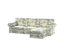 Dekoria Potah na pohovku IKEA Ektorp 2-místná s lenoškou, pozadí režné, světle modré postavy, pohovka 2-míst. + šezlong, Avinon, 132-66