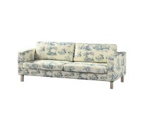 Dekoria Potah na pohovku IKEA Karlstad, 3-místná, rozkládací, pozadí režné, světle modré postavy, Potah na Karlstad, 3-místná, rozkládací, Avinon, 132-66