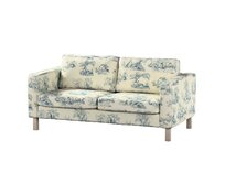 Dekoria Potah na pohovku IKEA  Karlstad 2-místná, nerozkládací, krátký, pozadí režné, světle modré postavy, pohovka Karlstad 2-místná, Avinon, 132-66