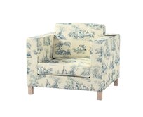 Dekoria Potah na křesko IKEA Karlanda, krátký, pozadí režné, světle modré postavy, Potah na křeslo Karlanda, Avinon, 132-66