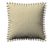 Dekoria Věra - potah na polštář ozdobné bambulky po obvodu, béžová, 45 x 45 cm, Living, 161-68