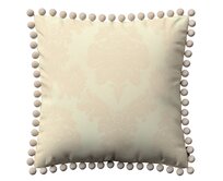 Dekoria Věra - potah na polštář ozdobné bambulky po obvodu, ecru - přírodní režná, 45 x 45 cm, Damasco, 613-01