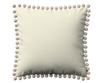 Dekoria Věra - potah na polštář ozdobné bambulky po obvodu, smetanově bílá, 45 x 45 cm, Velvet, 704-36