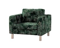 Dekoria Potah na křeslo IKEA Karlstad, krátký, stylizované palmové listy na zeleném podkladu, potah na křeslo Karlstad krátký, Velvet, 704-21