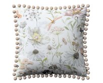 Dekoria Věra - potah na polštář ozdobné bambulky po obvodu, bílá, růžová, zelená, 45 x 45 cm, Gardenia, 143-96