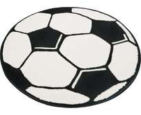 Hanse Home Collection koberce Dětský kusový koberec Prime Pile Fussball - 100x100 (průměr) kruh cm Černobílá, Střední (80x160 - 164x240), Syntetický (umělý)