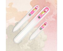 FULGENT WORLD Skleněné pilníky na nehty sada 3ks "Květiny" - sada na manikúru a pedikúru vyrobeno v České republice (růžova)