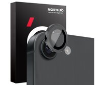 NORTHJO sklíčko pro iPhone 16e – Tvrzené Sklo na Objektiv Fotoaparátu s Kovovým Kroužkem – Černé