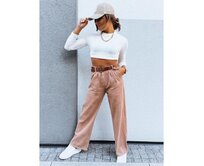 Dámské kalhoty s širokými nohavicemi EMERALD camel Karamelová, S