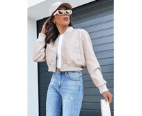 Dámská kožená bunda bomber SANTOL béžová Béžová, M