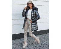 Dámská zimní bunda prošívaná dlouhá s kapucí SHINE šedá Světle šedá, XL