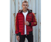 Pánská zimní bunda prošívaná s kapucí vínová Kaštanová, XXL