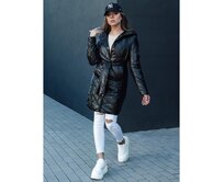 Dámská prošívaná dlouhá bunda s kapucí PAUL černá Černá, XL