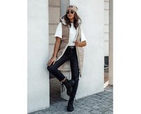 Dámská prošívaná dlouhá vesta s kapucí COSYVIVA béžová Béžová, M