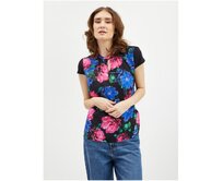 Růžovo-černá dámská květovaná halenka Černá, S