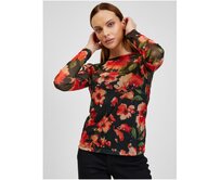 Červeno-černé dámské květované tričko Černá, S