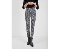 Bílo-černé dámské vzorované kalhoty v semišové úpravě Černá, 38