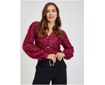 Vínový dámský kardigan s metalickými vlákny Vínová, L