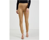 Světle hnědé dámské kalhoty v semišové úpravě Hnědá, 38