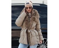 Dámská zimní bunda FURSOFT prošívaná s kapucí béžová Béžová, XL