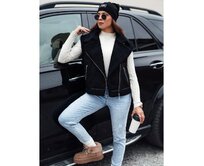 Dámská semišová vesta s ovčí kůží WOOLZIP černá Černá, S
