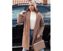 Dámský kabát z ovčí kůže MOODLAY dlouhý béžový Béžová, Univerzální