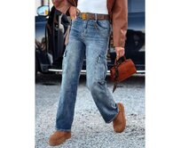Dámské kalhoty URBANNOW denim cargo modré Modrá, S