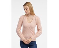 Světle růžový dámský svetr s příměsí vlny Růžová, S