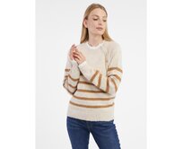 Béžový dámský pruhovaný svetr Béžová, M