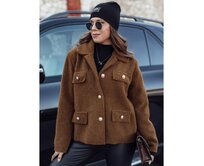 Dámský oversize kabát CLASSIVO krátký hnědý Karamelová, Univerzální