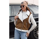 Dámská semišová vesta s ovčí kůží WOOLZIP camellia Karamelová, S