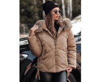 Dámská prošívaná zimní bunda MODIVA s kapucí černá světle béžová Khaki, S