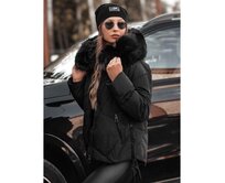 Dámská prošívaná zimní bunda MODIVA s kapucí černá světle hnědá Černá, L