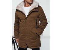 Pánská zimní bunda parka s kapucí tmavě béžová Béžová, M/48
