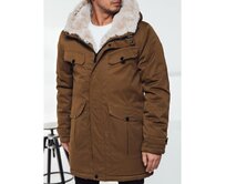 Pánská zimní bunda parka s kapucí tmavě béžová Béžová, M/48