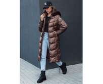 Dámská zimní prošívaná bunda CRYSTAL s kapucí kávová Karamelová, XL