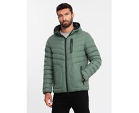 Pánská sportovní prošívaná bunda s kontrastním zipem - barva khaki Khaki, M