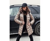 Dámská prošívaná zimní bunda s kapucí CRYSTAL tmavě béžová Béžová, S