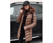 Dámská prošívaná zimní bunda s kapucí CRYSTAL hnědá Karamelová, L