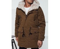 Pánská zimní bunda parka s kapucí béžová Béžová, M/48