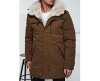 Pánská zimní bunda parka s kapucí béžová Béžová, M/48