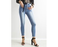 Dámské džíny s vysokým pasem a knoflíky vybledlé SKINNY modré Modrá, 34