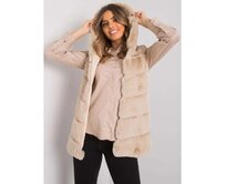 Dámská kožešinová vesta s kapucí Foggia OCH BELLA béžová Béžová, XL