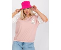 Dámská halenka s nášivkou plus size LIPA bílo-růžová Vícebarevný, Univerzální