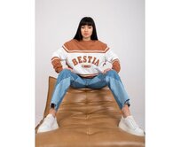 Dámská mikina s kapucí a potiekm PRINT hnědobílá Hnědá, Univerzální