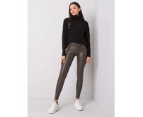 Dámské legíny z ekokůže Briana RUE PARIS tmavě khaki Khaki, L