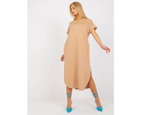 Dámské šaty s krátkými rukávy oversize OCH BELLA hnědé Karamelová, M